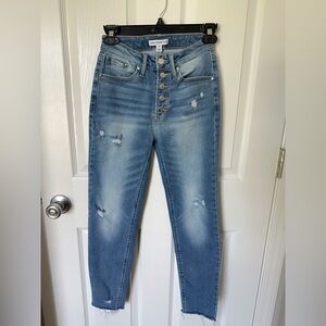 High Rise Blue Jeans with Distressed Details